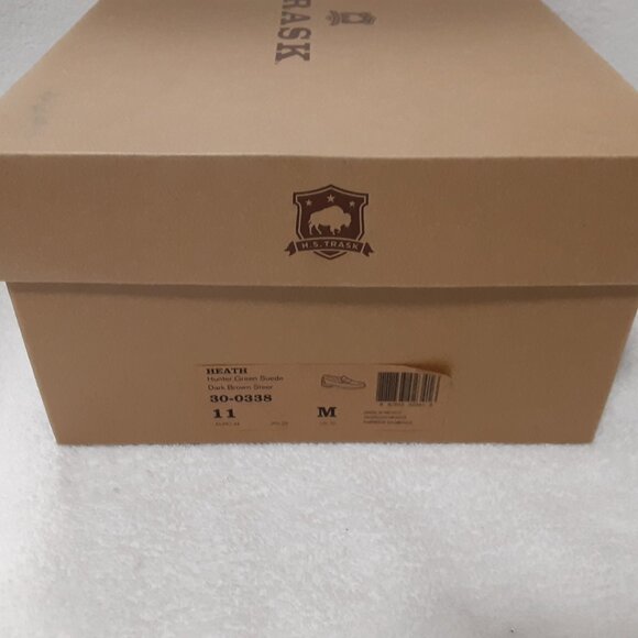 TRASK HUNTER MEN GREEN SUEDE DARK BROWN STEER LEATHER SLIP ON SHOES 11M - Picture 3 of 16